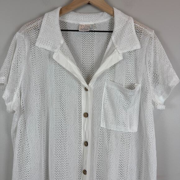 Beach Break Dress Cover Up Women's XL White Crochet Knit Stretch Coastal Summer - Picture 3 of 8